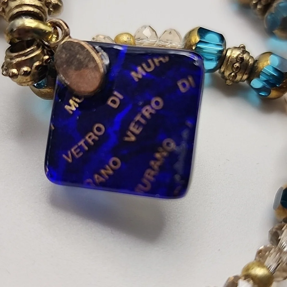 Elegant Gold and Blue Beaded Necklace‎ - Murano Glass